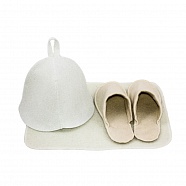 Белый набор из 3-х предметов (шапка, коврик, тапочки) N-000012